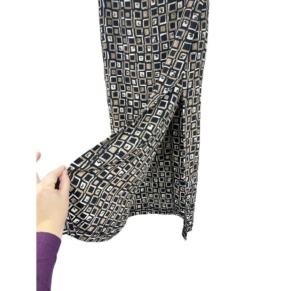 Vintage A Byer Skirt Womens 9 Midi Side Slit Polyester Brown Black Midi Skirt - Picture 4 of 7